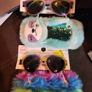 Wonder Nation Kids Sunglasses with Sequin and Fur Cases - Multicolor
